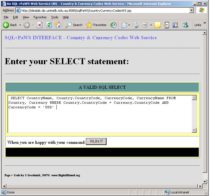 Input Form of URL of an SQL+PaWS
